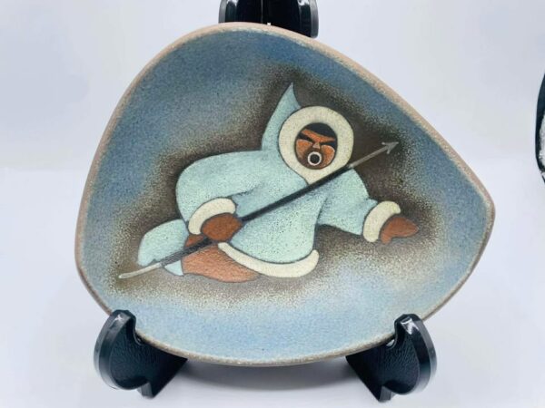1970s L&M Vintage Canadian Redware Inuit Hunter Pottery Dish