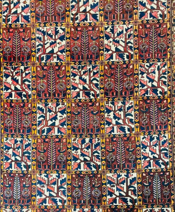 Origin "Bakhtiyar" Persian Tribal Rug Hand Knotted Natural Dyes with Geometric Checkered Floral Patterns 8'7" X 4'10"