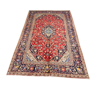 Origin "Khashan" Persian Tribal Rug Hand Knotted Natural Dyes with Central Medallion and Floral Patterns 10'5" X 6'5"