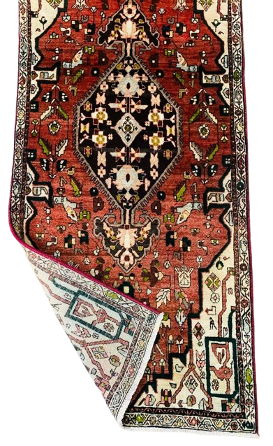 Origin "Bijar" Persian Rug Hand Knotted Natural Dyes with Geometric Patterns 6'8" X 2'8"