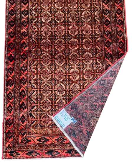 Origin "Baluch" Persian Rug Hand Knotted Natural Dyes with Repeating Geometric Patterns 6'6" X 3'4"