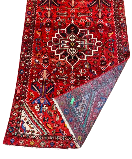 Origin "Zanjan" Persian Tribal Rug Hand Knotted Natural Dyes with Floral Medallion and Geometric Patterns 7'3" X 3'11"