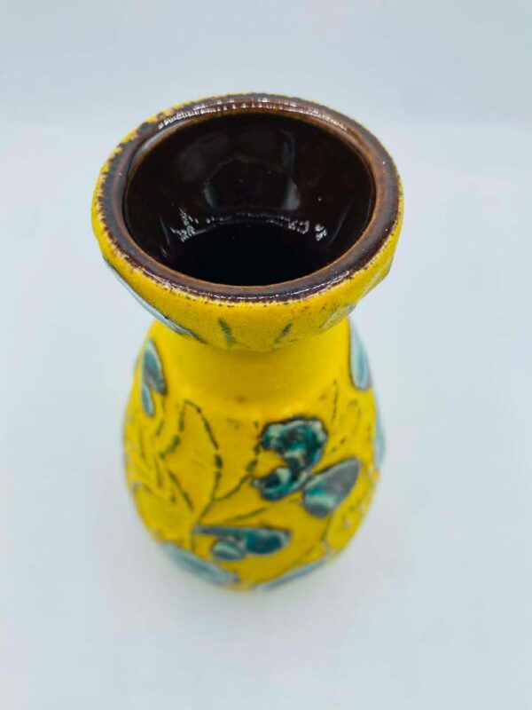 Rare 1960s-1970s Fat Lava West Germany Vase in Yellow and Blue Flowers by Bay Keramik