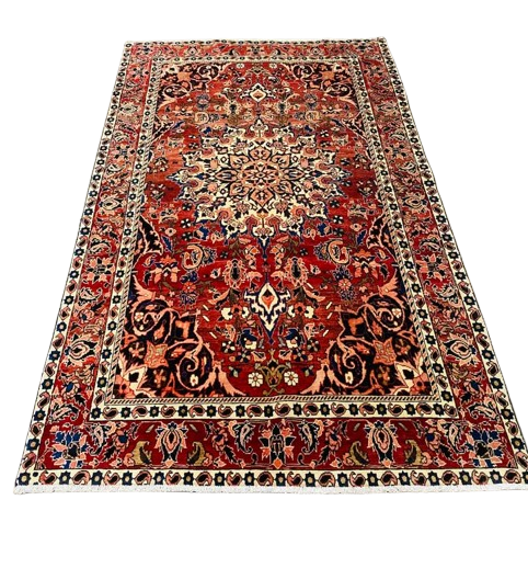 Origin "Bakhtiyar" Persian Tribal Rug Hand Knotted Vegetable Dyes with Geometric Floral Patterns 8'9" X 5'4"
