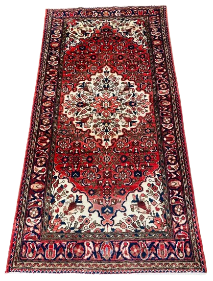 Origin "Liliyan" Persian Tribal Rug Hand Knotted Natural Dyes with Central Medallion and Floral/Geometric Patterns 6'8" X 3'5"