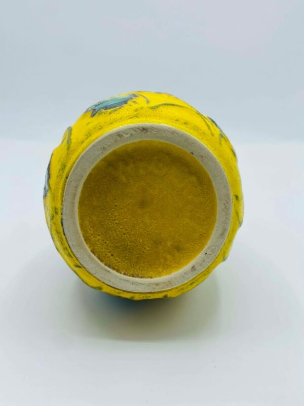 Rare 1960s-1970s Fat Lava West Germany Vase in Yellow and Blue Flowers by Bay Keramik