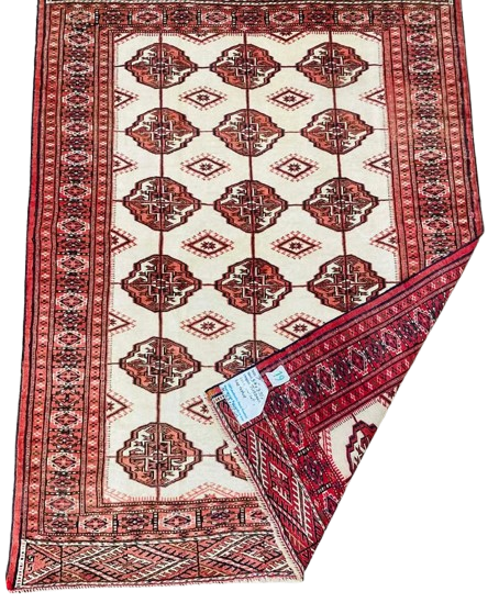 Origin "Turkmen" Persian Tribal Rug Hand Knotted Natural Dyes with Repeating Geometric Patterns 5'4" X 3'10"