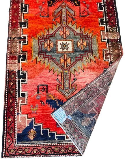 Origin "Hamedan" Persian Tribal Rug Hand Knotted Natural Dyes with Geometric Patterns 7' X 4'