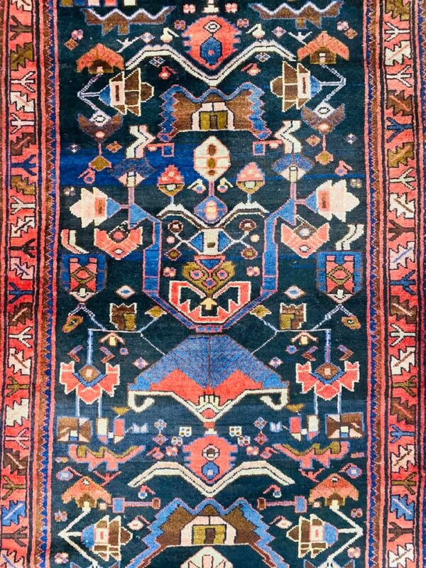 Origin "Zanjan" Persian Rug Hand Knotted Natural Dyes with RARE Geometric Patterns 10' X 3'7"