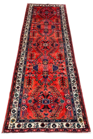 Origin "Hamedan" Persian Rug Hand Knotted Natural Dyes with RARE Map of Tree pattern 10' X 3'5"