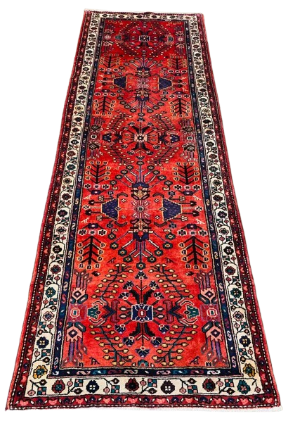 Origin "Hamedan" Persian Rug Hand Knotted Natural Dyes with RARE Map of Tree pattern 10' X 3'5"
