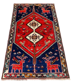 Origin "Shiraz" Persian Tribal Rug Hand Knotted Natural Dyes with Animal Geometric Floral Patterns 6'7" X 4'