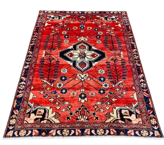 Origin "Arak" Persian Tribal Rug Hand Knotted Vegetable Dyes with Central Medallion and Geometric Floral Patterns 6'4" X 4'9"