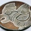 1972 signed "LSchinko" Hand-painted Sgraffito Abstract Bird Motif Pottery Dish