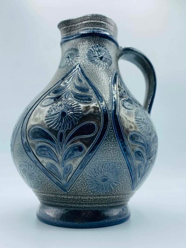 Early German Westerwald Salt Glazed Stoneware Pottery Signed Pitcher/Jug