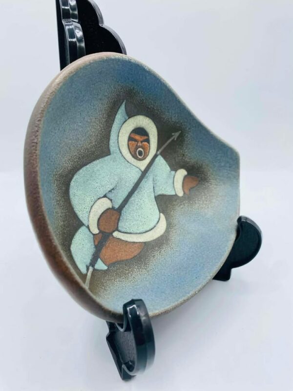 1970s L&M Vintage Canadian Redware Inuit Hunter Pottery Dish