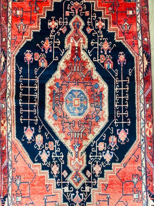 Origin "Nahavand" Persian Tribal Rug Hand Knotted Natural Dyes with Geometric Patterns 7'7" X 4'2"