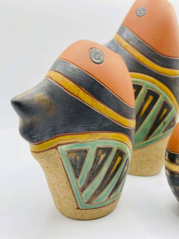 1980s Set of 3 Vintage Terracotta Fish Shape Vases Made in Vietnam