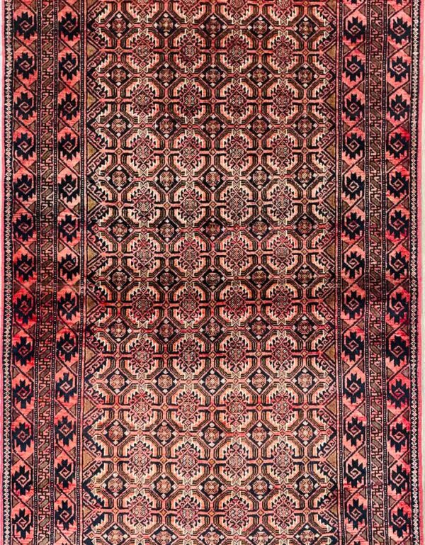 Origin "Baluch" Persian Rug Hand Knotted Natural Dyes with Repeating Geometric Patterns 6'6" X 3'4"