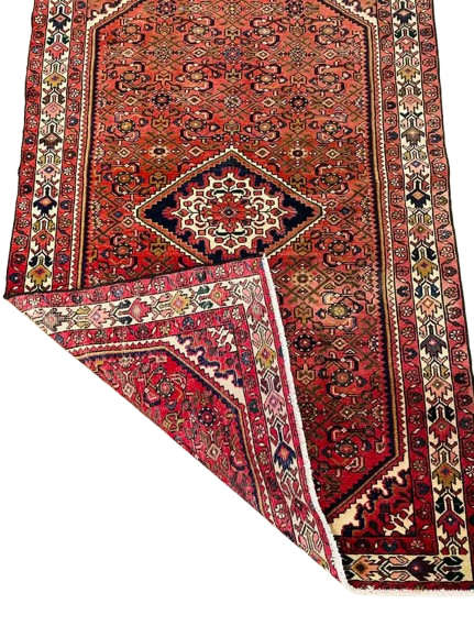 Origin "Hamedan" Hosein Abad Persian Tribal Rug Hand Knotted Natural Dyes with Geometric Floral Patterns 7'3" X 4'8"