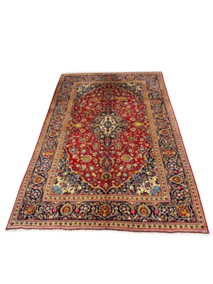 Origin "Kashan" Persian Tribal Rug Hand Knotted Natural Dyes with Geometric Floral Patterns 10'5" X 6'8"