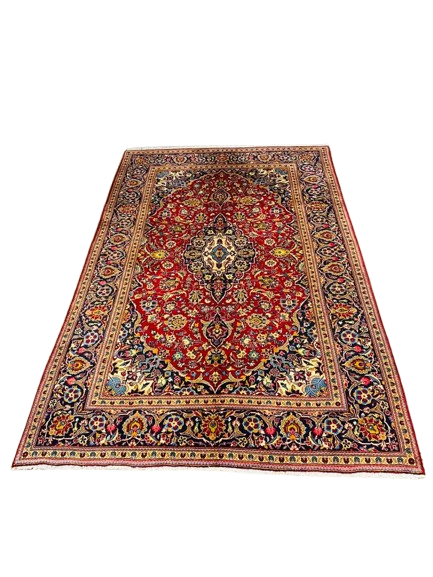 Origin "Kashan" Persian Tribal Rug Hand Knotted Natural Dyes with Geometric Floral Patterns 10'5" X 6'8"