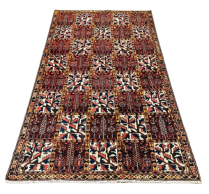 Origin "Bakhtiyar" Persian Tribal Rug Hand Knotted Natural Dyes with Geometric Checkered Floral Patterns 8'7" X 4'10"