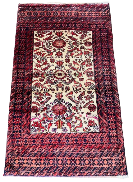Origin "Baluch" Persian Rug Hand Knotted Natural Dyes with RARE Bird/Floral Motifs and Geometric Patterns 5'7" X 3'1"