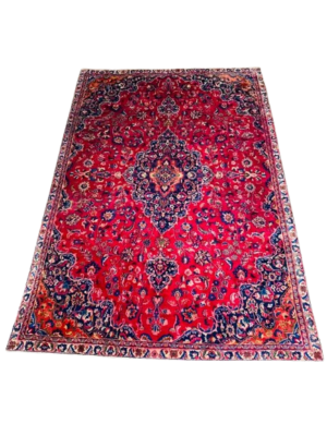Origin "Mashhad" Persian Tribal Rug Hand Knotted Natural Dyes with Central Medallion and Floral Patterns 10'3" X 7'