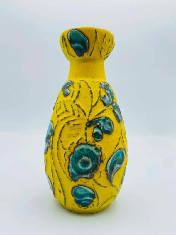 Rare 1960s-1970s Fat Lava West Germany Vase in Yellow and Blue Flowers by Bay Keramik