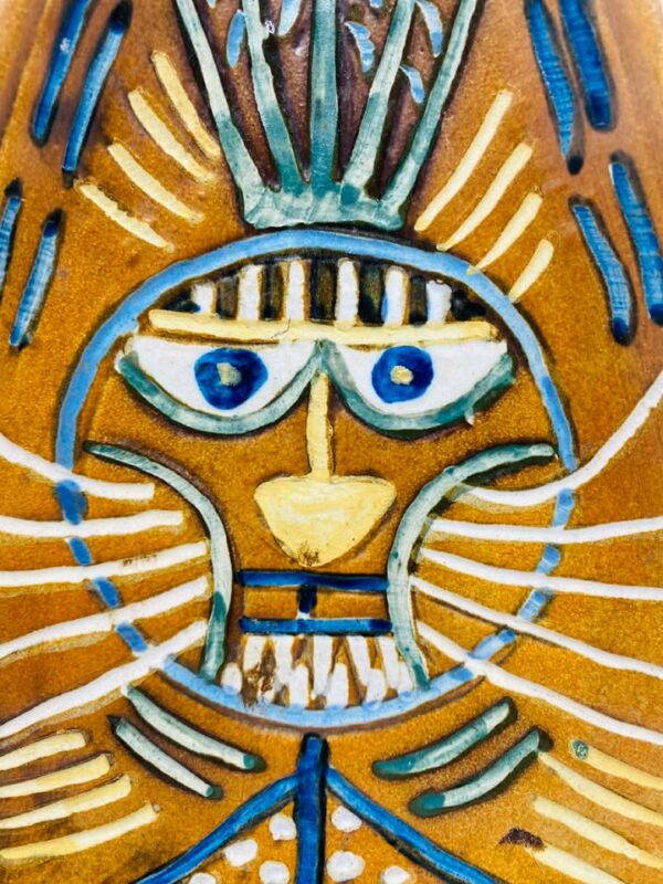 Mid Century Inspired Hand‑Painted Triangular Ceramic Dish Abstract Face Design by Zheng Ruixiu