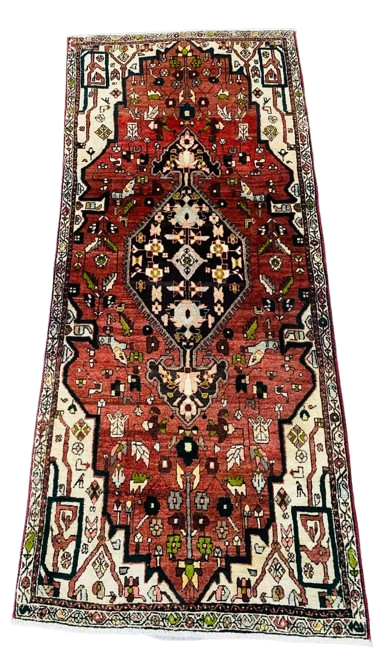 Origin "Bijar" Persian Rug Hand Knotted Natural Dyes with Geometric Patterns 6'8" X 2'8"