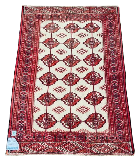 Origin "Turkmen" Persian Tribal Rug Hand Knotted Natural Dyes with Repeating Geometric Patterns 5'4" X 3'10"