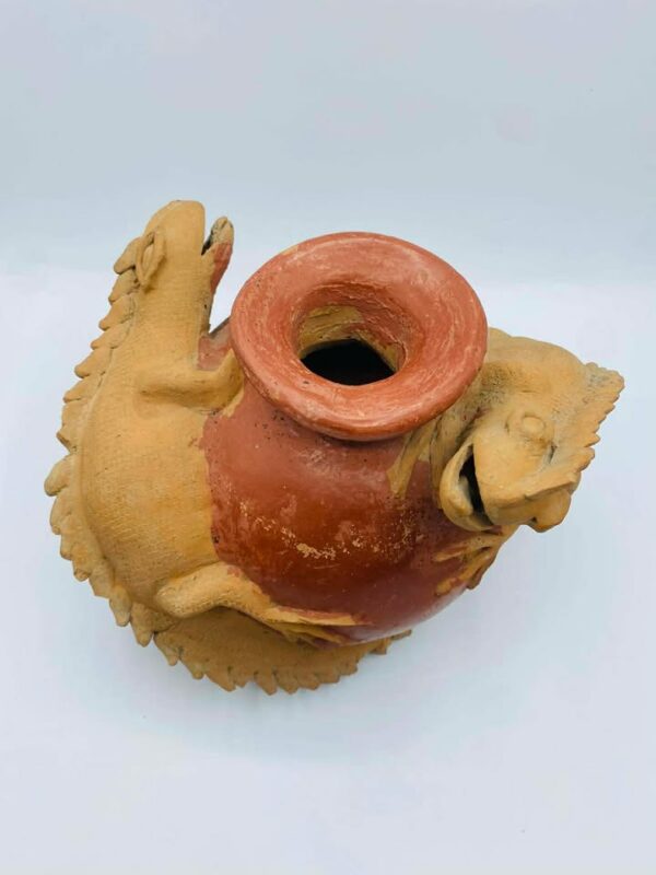 Vintage Mexican Terracotta Lizards Pottery Vase