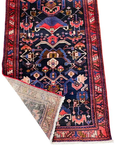 Origin "Zanjan" Persian Rug Hand Knotted Natural Dyes with RARE Geometric Patterns 10' X 3'7"