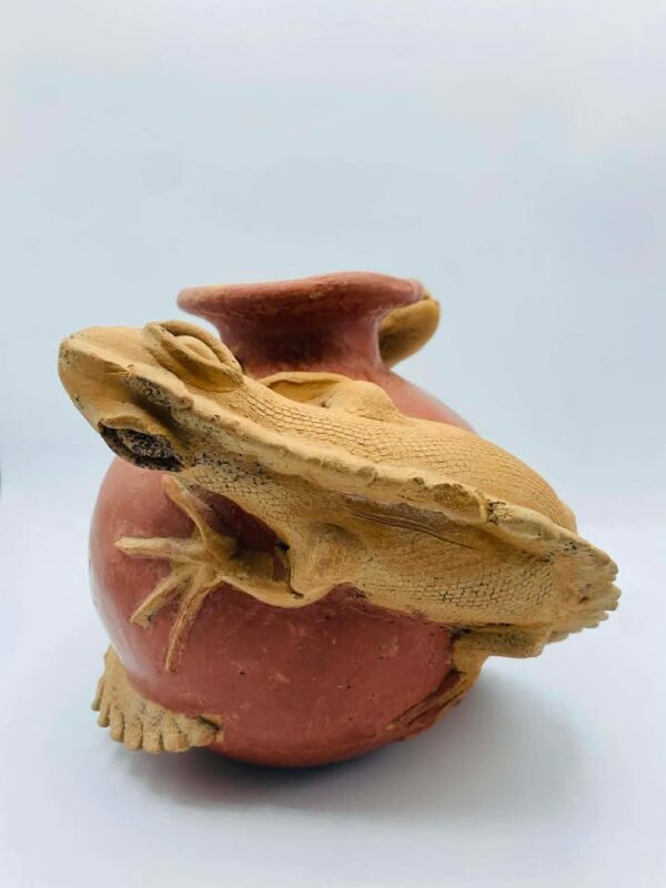 Vintage Mexican Terracotta Lizards Pottery Vase