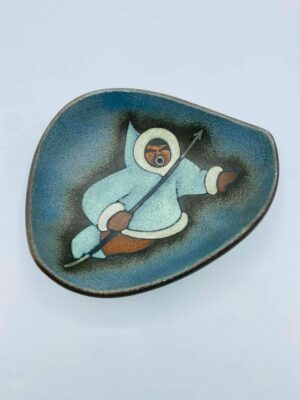 1970s L&M Vintage Canadian Redware Inuit Hunter Pottery Dish