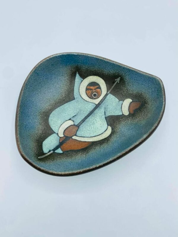 1970s L&M Vintage Canadian Redware Inuit Hunter Pottery Dish