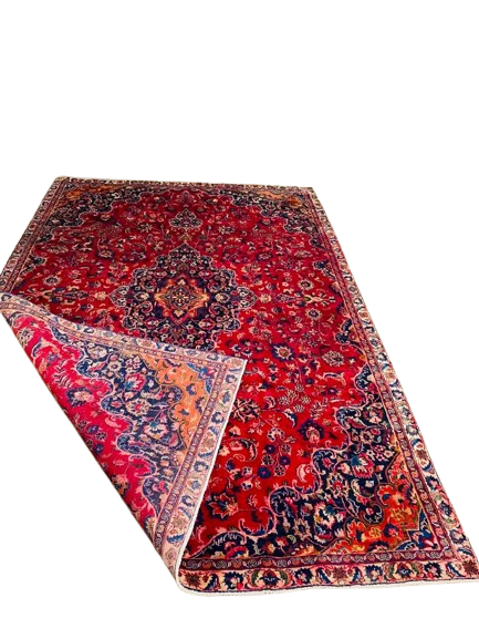 Origin "Mashhad" Persian Tribal Rug Hand Knotted Natural Dyes with Central Medallion and Floral Patterns 10'3" X 7'