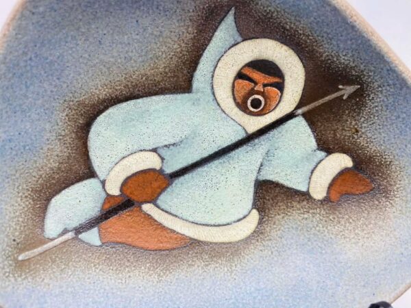 1970s L&M Vintage Canadian Redware Inuit Hunter Pottery Dish