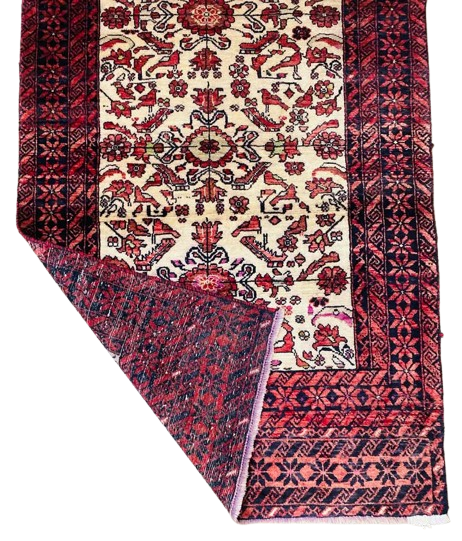 Origin "Baluch" Persian Rug Hand Knotted Natural Dyes with RARE Bird/Floral Motifs and Geometric Patterns 5'7" X 3'1"