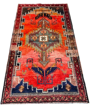 Origin "Hamedan" Persian Tribal Rug Hand Knotted Natural Dyes with Geometric Patterns 7' X 4'