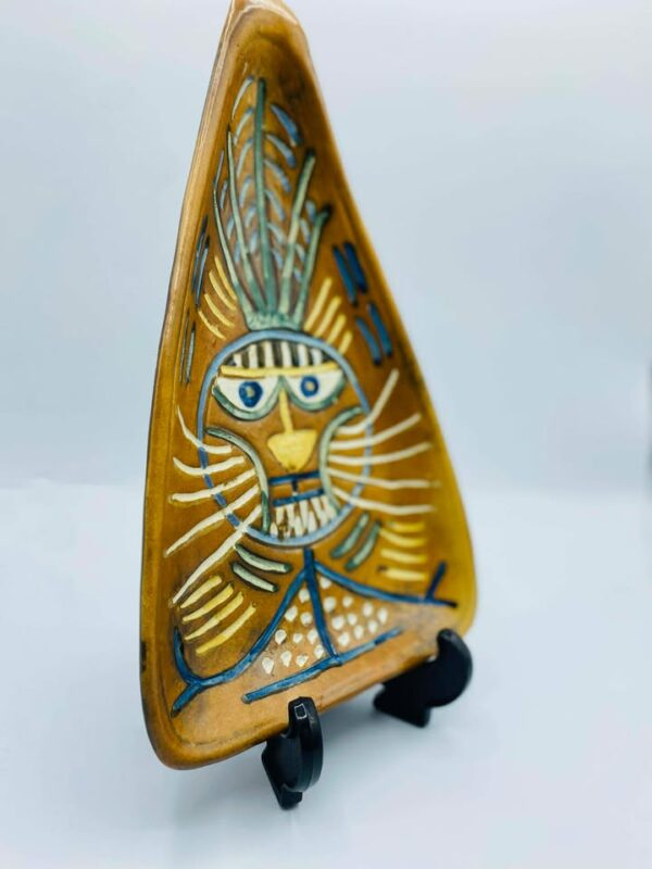 Mid Century Inspired Hand‑Painted Triangular Ceramic Dish Abstract Face Design by Zheng Ruixiu