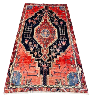 Origin "Nahavand" Persian Tribal Rug Hand Knotted Natural Dyes with Geometric Patterns 7'7" X 4'2"