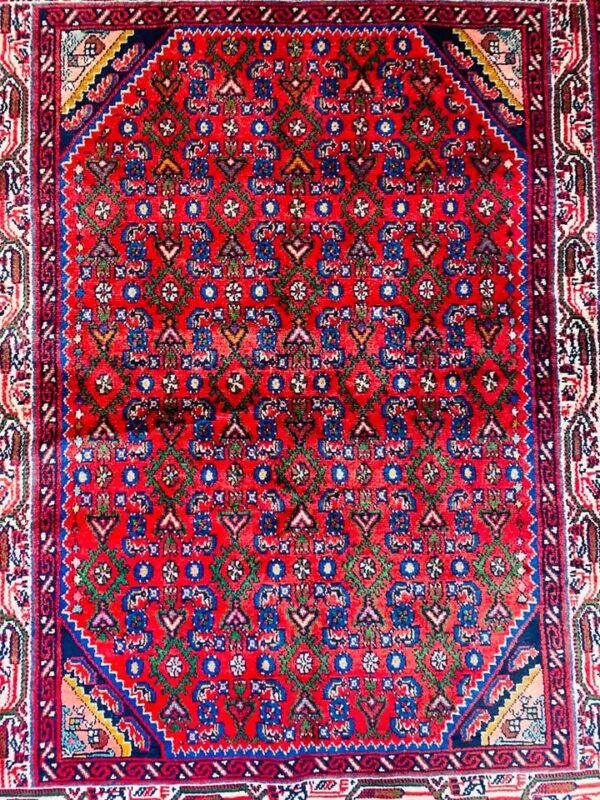 Origin "Hossein" Hand Knotted Persian Rug Natural Dyes with Geometric Floral Patterns 4’8″ X 3’6″