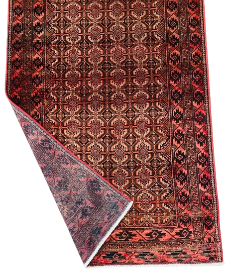 Origin "Baluch" Persian Rug Hand Knotted Natural Dyes with Repeating Geometric Patterns 6'6" X 3'4"
