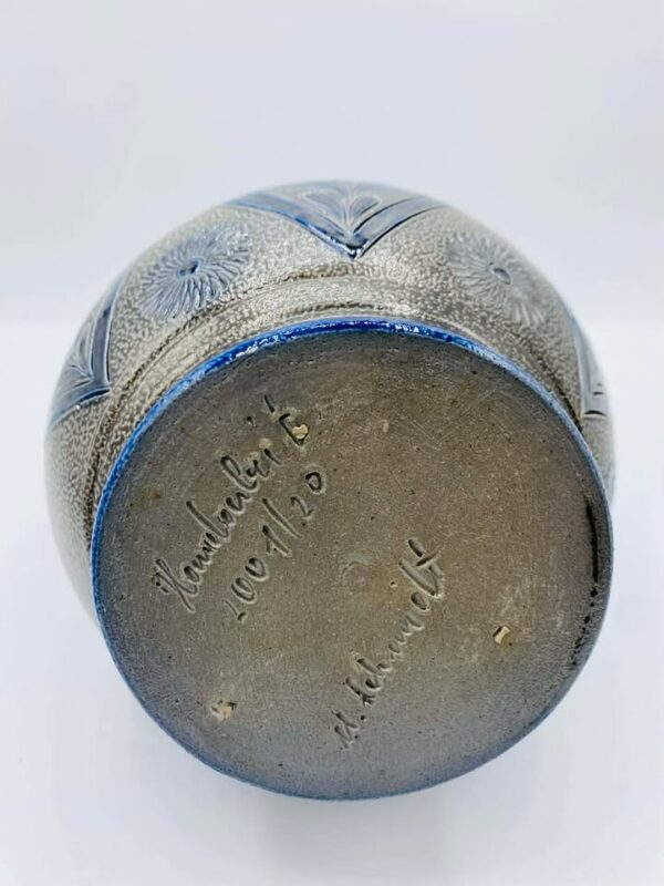 Early German Westerwald Salt Glazed Stoneware Pottery Signed Pitcher/Jug