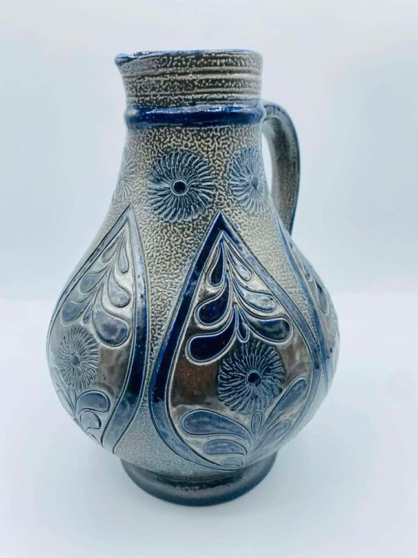 Early German Westerwald Salt Glazed Stoneware Pottery Signed Pitcher/Jug