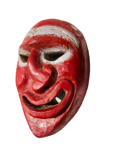 Decorative Hand-Carved Wooden Mask with Red & Silver Finish (20th Century, Folk Art)
