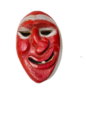 Decorative Hand-Carved Wooden Mask with Red & Silver Finish (20th Century, Folk Art)